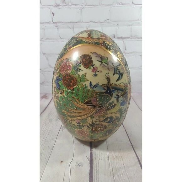 Vintage Asian Satsuma Pracock Porcelain Egg - Picture 4 of 6